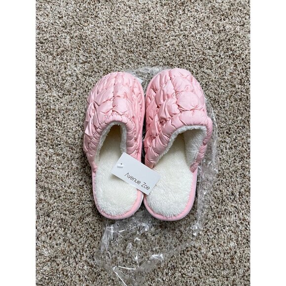 Quilted Sherpa Slide Sandals /Slippers Padded Pink Slip On - Picture 2 of 5